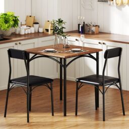 Gymax 3-Piece Dining Table Set With Square Table 2 Upholstered Armless Chair in Brown - thumbnail 4