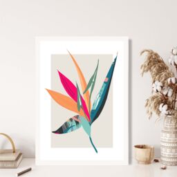 ARTZE Tropical Flower Blue & Pink Boho Botanical Framed Print SIZE: A3 with White Frame in Mid Blue - Size: A4 - thumbnail 2
