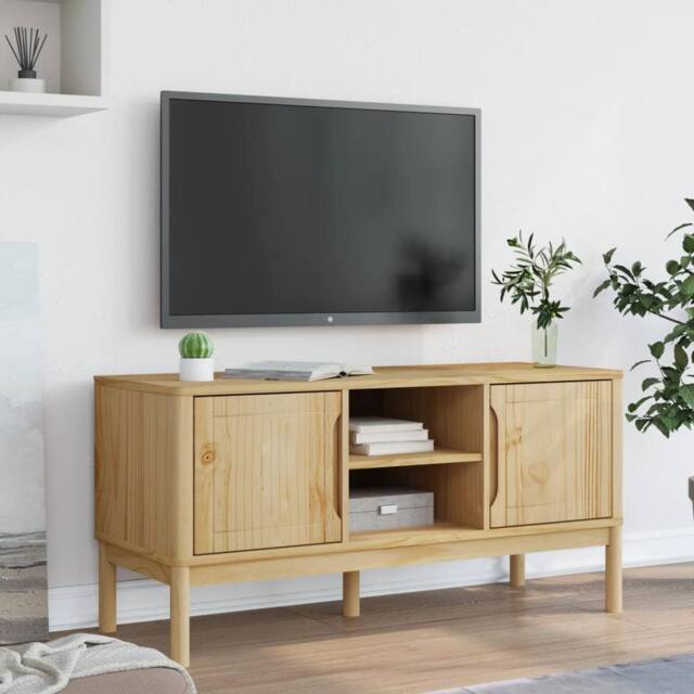 Berkfield Home TV Cabinet FLORO Wax Brown 114x43x55 cm Solid Pine Wood in Light Brown - Size: 114 x 43 x 55 cm - image 1