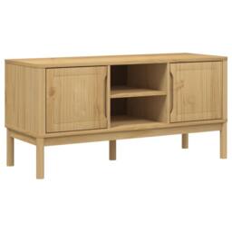 Berkfield Home TV Cabinet FLORO Wax Brown 114x43x55 cm Solid Pine Wood in Light Brown - Size: 114 x 43 x 55 cm - thumbnail 3