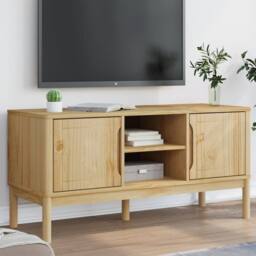 Berkfield Home TV Cabinet FLORO Wax Brown 114x43x55 cm Solid Pine Wood in Light Brown - Size: 114 x 43 x 55 cm - thumbnail 2