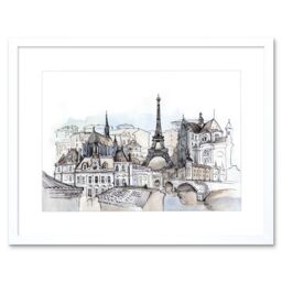 "Artery8 Wall Art Print France Ink Drawing Paris Artwork Framed 9X7 Inch in White - Size: W7"" x H9""" - thumbnail 1