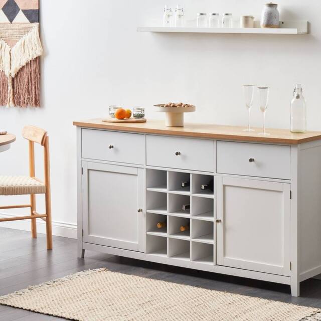 Wyld and Coco White MDF Sideboard - 2 Doors Drawers & Wine Rack W160 x D40 x H84cm - image 1