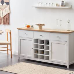 Wyld and Coco White MDF Sideboard - 2 Doors Drawers & Wine Rack W160 x D40 x H84cm - thumbnail 1