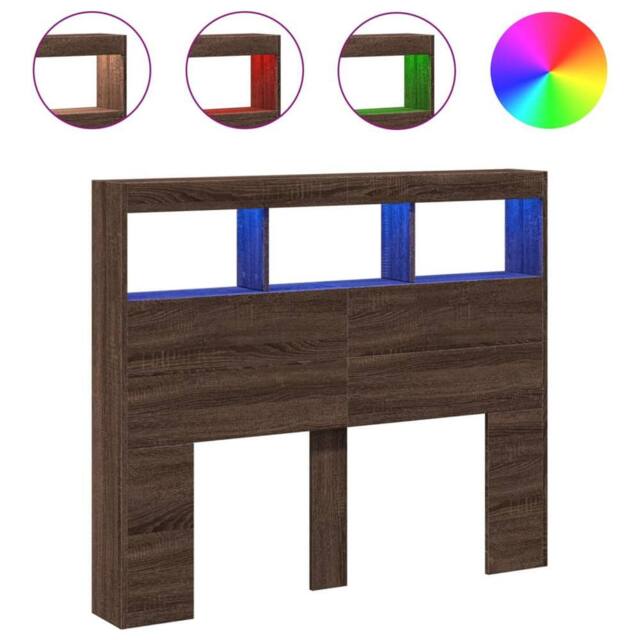 Berkfield Home Headboard Cabinet with LED Brown Oak 120x17x102 cm - Size: 120 x 17 x 102 cm - image 1