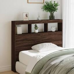 Berkfield Home Headboard Cabinet with LED Brown Oak 120x17x102 cm - Size: 120 x 17 x 102 cm - thumbnail 2