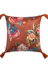 Dreams & Drapes 'Bejewelled' Hand Painted Floral Print Velvet Filled Cushion in Red - Size: 43 cm x 43 cm - thumbnail 4