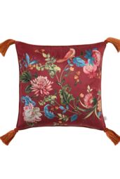 Dreams & Drapes 'Bejewelled' Hand Painted Floral Print Velvet Filled Cushion in Red - Size: 43 cm x 43 cm - thumbnail 3