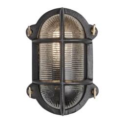 Industville Bulkhead Outdoor & Bathroom Oval Wall Light - 6 Inch - Black - Ribbed - Size: 6 inches