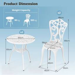 Kelvenix All Weather Cast Aluminum Bistro Table Set in White - Size: 0.6m2 - thumbnail 2