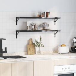 Berkfield Home Wall Shelves 2 pcs 100x23.5x3 cm Black Stainless Steel - thumbnail 3