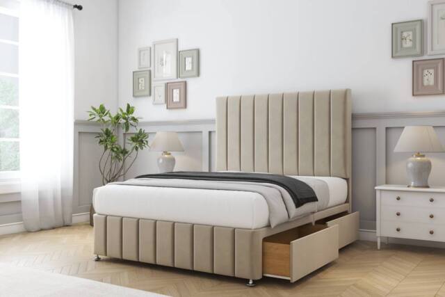 "Comfort Beds Sara Coniston Divan Base 4 Drawers - 26"" Headboard-Footboard in Cream - Size: Double" - image 1