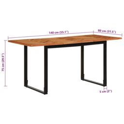 Berkfield Home Dining Table 160x80x75 cm Solid Wood Acacia in Brown - Size: 160 x 80 x 75 cm - thumbnail 9