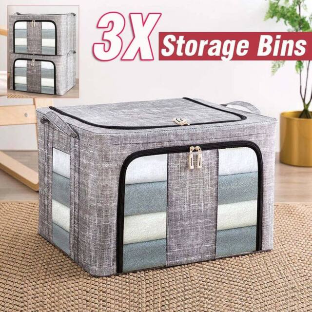 FLAVORA 3PCS 66L Folding Storage Box Made of Thick Fabric Steel in Grey - image 1
