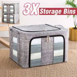 FLAVORA 3PCS 66L Folding Storage Box Made of Thick Fabric Steel in Grey - thumbnail 1