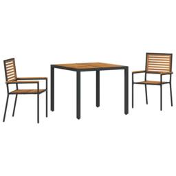 Berkfield Home Modern 3 Piece Garden Dining Set Black Poly Rattan Acacia - thumbnail 3