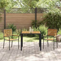 Berkfield Home Modern 3 Piece Garden Dining Set Black Poly Rattan Acacia - thumbnail 4