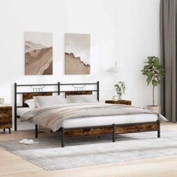 Berkfield Home Bed Frame without Mattress Smoked Oak 160x200 cm Engineered Wood in Brown - thumbnail 4