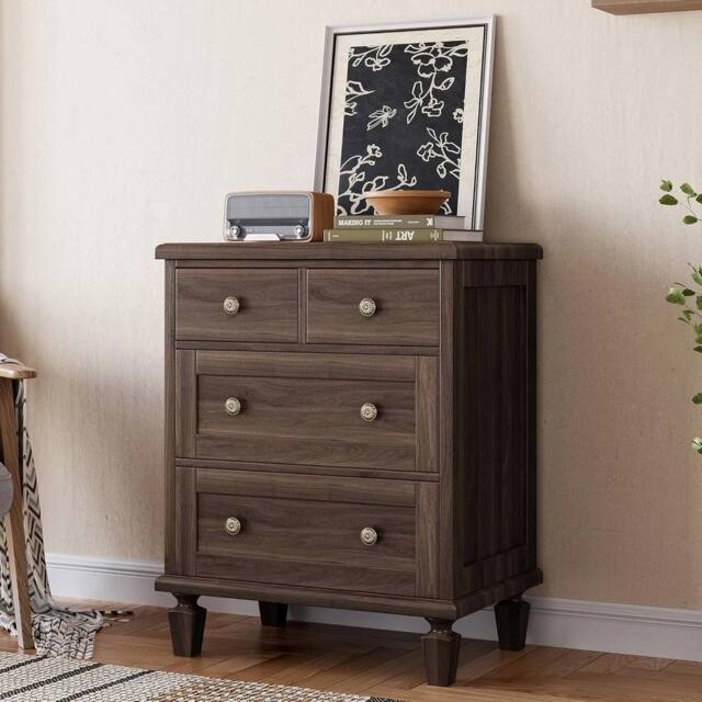 VOGREX 4-Drawer Dresser Storage for Home Living Room Bedroom in Brown - image 1