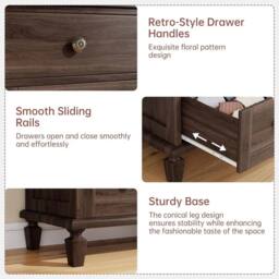 VOGREX 4-Drawer Dresser Storage for Home Living Room Bedroom in Brown - thumbnail 4