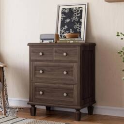 VOGREX 4-Drawer Dresser Storage for Home Living Room Bedroom in Brown