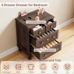 VOGREX 4-Drawer Dresser Storage for Home Living Room Bedroom in Brown - thumbnail 3