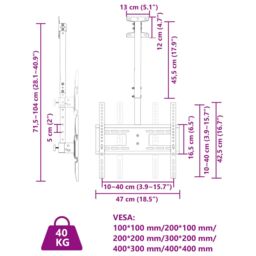 Berkfield Home TV Ceiling Mount for 32-65 Inch Screen Max VESA 400x400 mm 40kg in Black - thumbnail 8