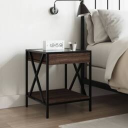 Berkfield Home Bedside Table with Infinity LED Brown Oak 40x40x49 cm - Size: 40 x 40 x 49 cm - thumbnail 4