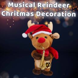 VFM e-Store Christmas Musical Reindeer Decoration Gift Idea 20cm x 14cm White X 1 - Size: 20 cm x 14 cm - thumbnail 3