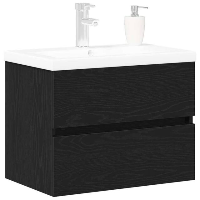 Berkfield Home Sink Cabinet with Built-in Basin Black Oak Engineered Wood - image 1
