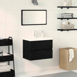 Berkfield Home Sink Cabinet with Built-in Basin Black Oak Engineered Wood - thumbnail 2