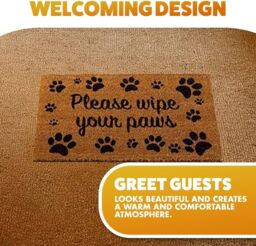 Marco Paul Heavy Duty Natural Coir Door Mat - Wipe Your Paws in Brown - Size: Medium - thumbnail 6