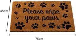 Marco Paul Heavy Duty Natural Coir Door Mat - Wipe Your Paws in Brown - Size: Medium - thumbnail 3