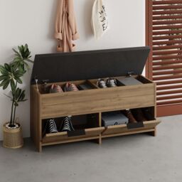 Decortie 'Cove' Shoe Storage Bench Lift-Up Lid Drop Door 106cm in Dark Brown - Size: 1 Pack - thumbnail 4