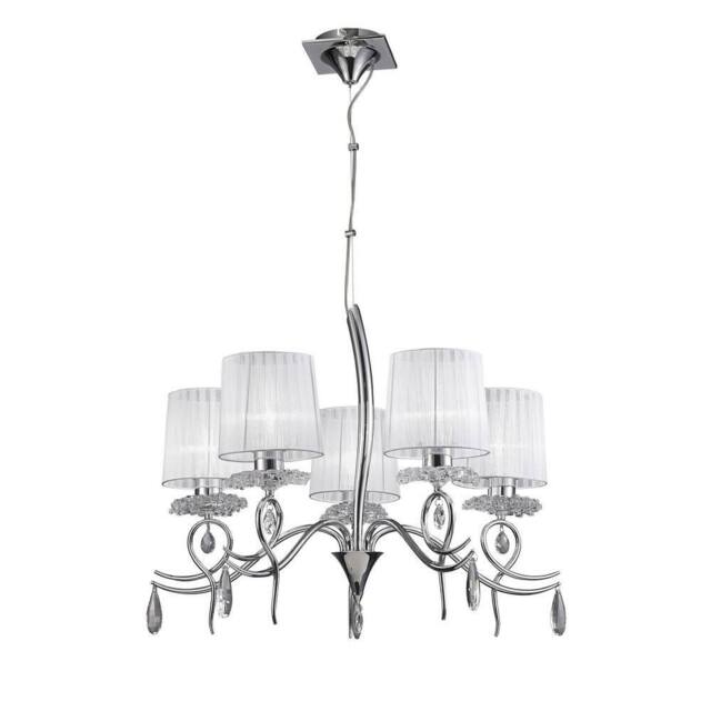 Netlighting Louise Ceiling Chandelier 5 Light E27 White Shades Chrome Crystal in Grey - image 1