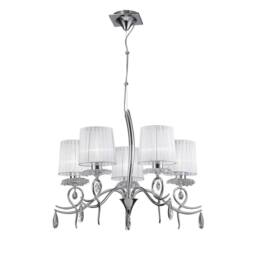 Netlighting Louise Ceiling Chandelier 5 Light E27 White Shades Chrome Crystal in Grey