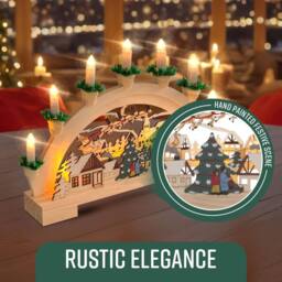 Globrite Wooden Christmas 7 LED Candle Bridge Arch Santa Village Scene Centrepiece - thumbnail 4