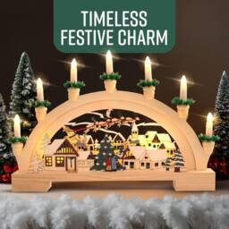Globrite Wooden Christmas 7 LED Candle Bridge Arch Santa Village Scene Centrepiece - thumbnail 2