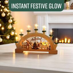 Globrite Wooden Christmas 7 LED Candle Bridge Arch Santa Village Scene Centrepiece - thumbnail 6
