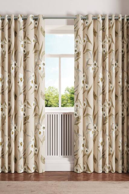 Ted Baker 'Cabana' Cotton Lined Curtains in Light Beige - Size: 228 cm width x 183 cm drop - image 1