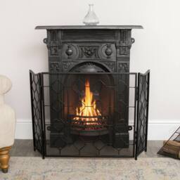 Melody Maison Black Geometric Detailed Metal Fire Screen - 106cm X 62.5cm - Size: 106 cm X 62.5 cm