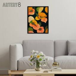 "Artery8 Abstract Tropical Flowers Floral Framed Canvas Wall Art Print in Orange - Size: W18"" x H24""" - thumbnail 3