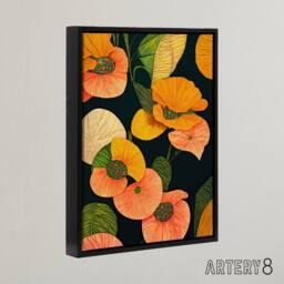 "Artery8 Abstract Tropical Flowers Floral Framed Canvas Wall Art Print in Orange - Size: W18"" x H24""" - thumbnail 2