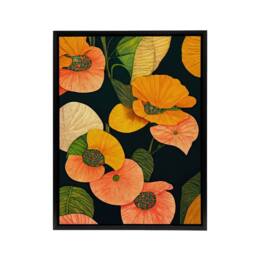"Artery8 Abstract Tropical Flowers Floral Framed Canvas Wall Art Print in Orange - Size: W18"" x H24""" - thumbnail 1