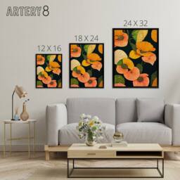"Artery8 Abstract Tropical Flowers Floral Framed Canvas Wall Art Print in Orange - Size: W18"" x H24""" - thumbnail 4