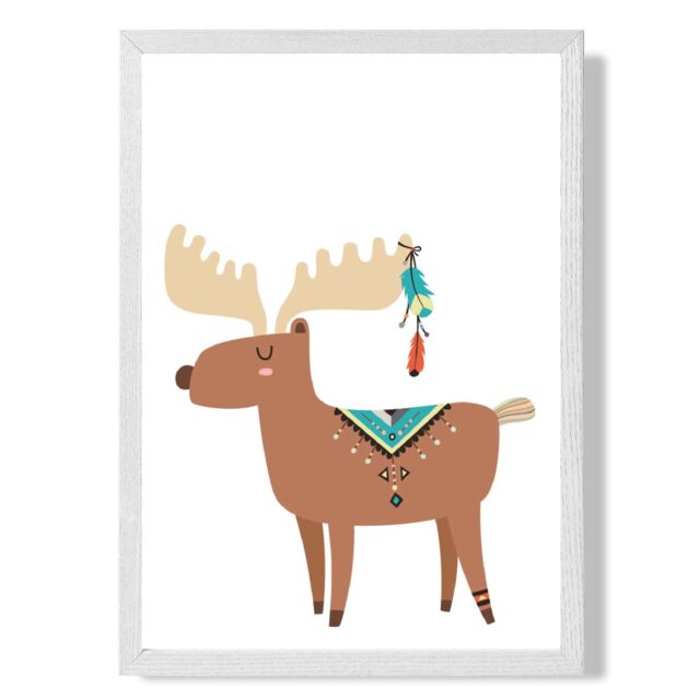 ARTZE Reindeer Tribal Animal Framed Print SIZE: A2 with White Frame in Brown - Size: A4 - image 1