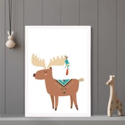 ARTZE Reindeer Tribal Animal Framed Print SIZE: A2 with White Frame in Brown - Size: A4 - thumbnail 2