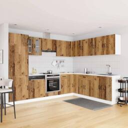 Berkfield Home Elegant 14 Piece Kitchen Cabinet Set Kalmar Old Wood Engineered Wood in Brown - thumbnail 1
