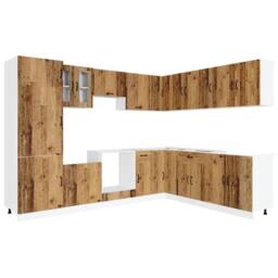 Berkfield Home Elegant 14 Piece Kitchen Cabinet Set Kalmar Old Wood Engineered Wood in Brown - thumbnail 3