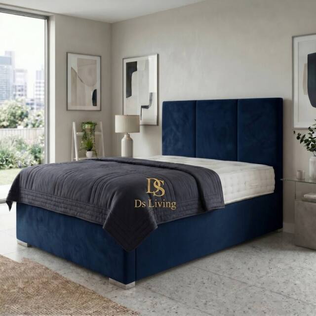 DS Living Whitehall Upholstered Divan Bed Frame in Blue - Size: King - image 1